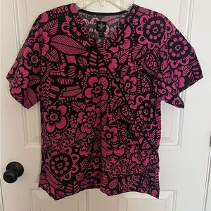 Med Couture Pink and Black Floral Short Sleeve Top